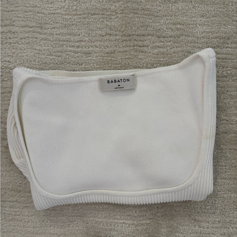 White Babaton Ribbed Contour Crop Top - Picture 7 of 7